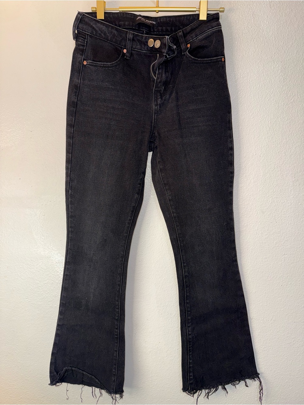 Ashley Mason Black High-Rise Flare Jeans with Raw Hem